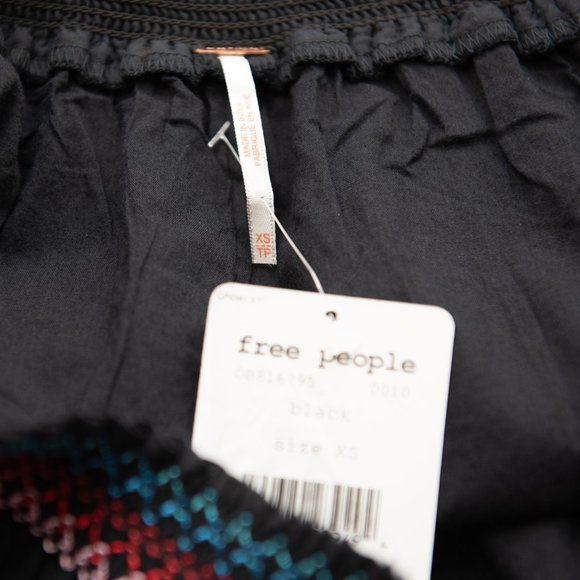 Free People Sunbeams Dress Floral Embroidery Mini Off Shoulder Black Size XS New - Picture 4 of 7